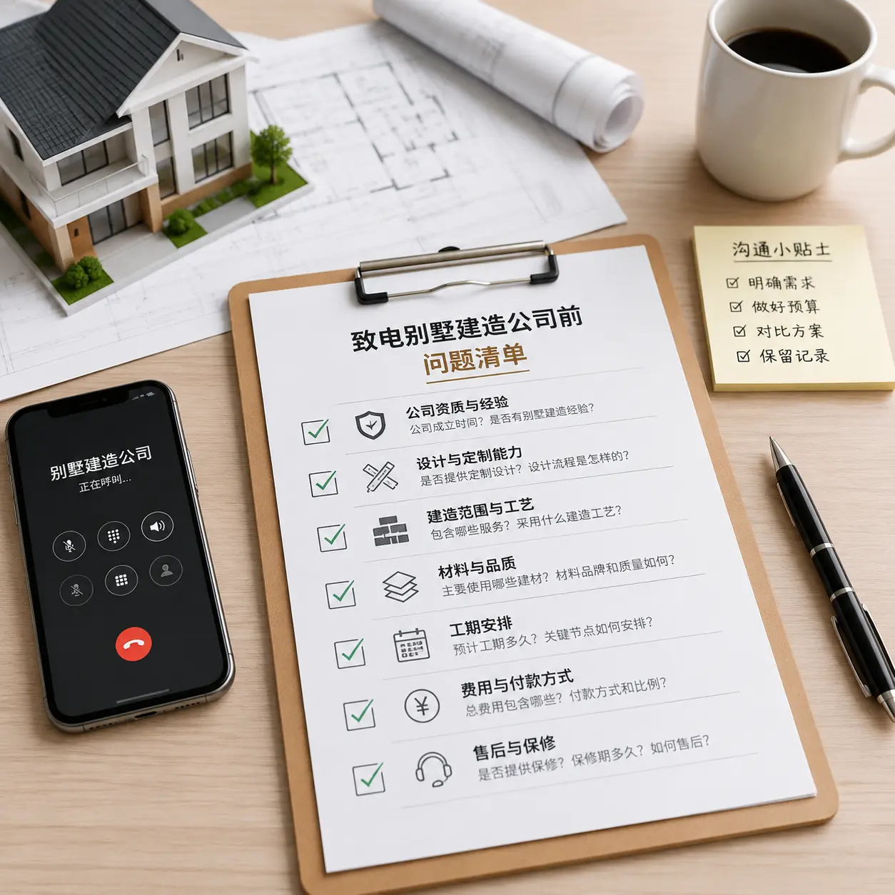 在钟山拨打别墅建造公司电话前的准备工作